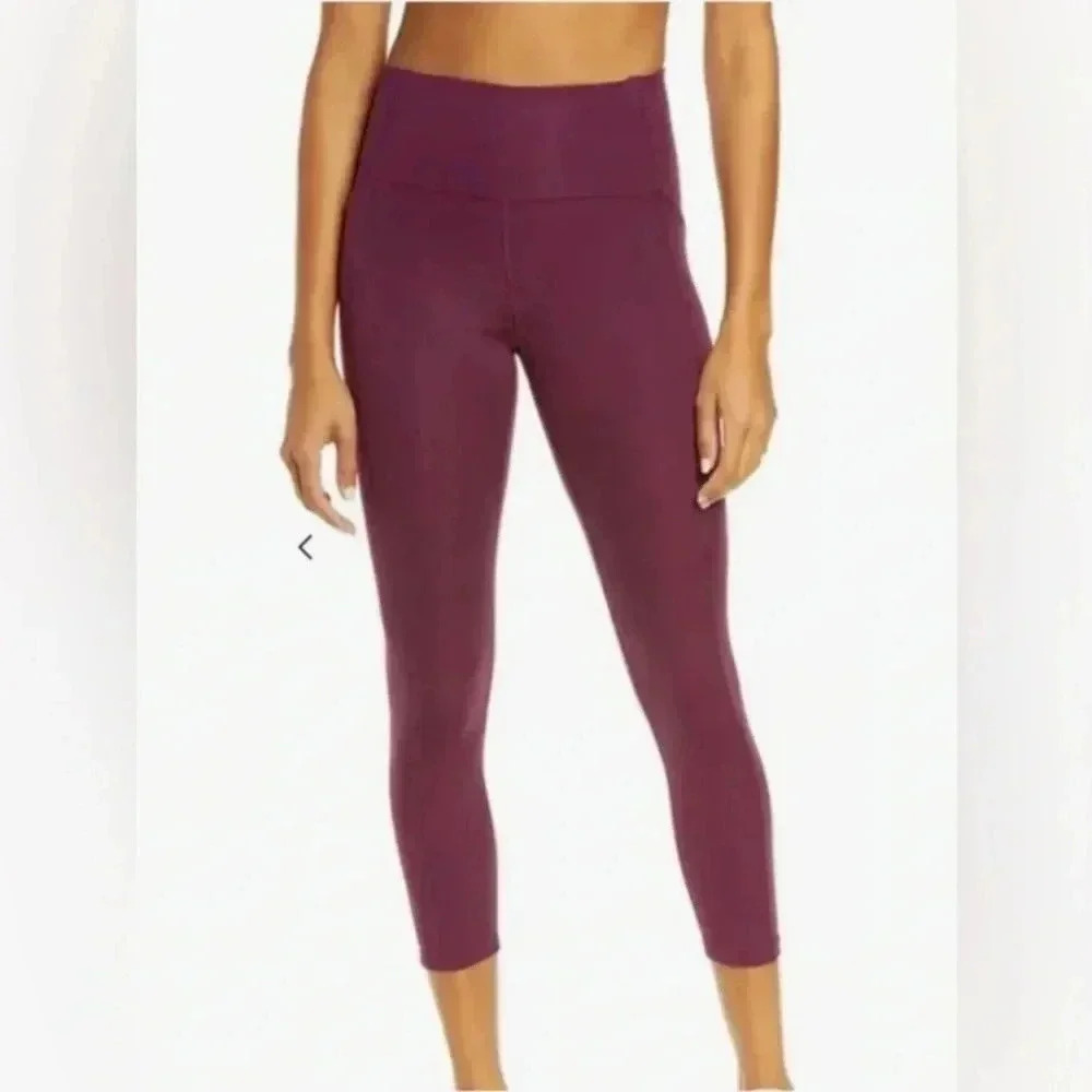 Woman GIRLFRIEND COLLECTIVE Plum Purple High Waist Pocket Crop Leggings Sz Small